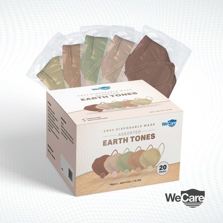 WECARE Protective Disposable KN95 Face Mask, 5-Ply Layer, 20 Individually Wrapped, Earth Tones, 20PK WCKN95